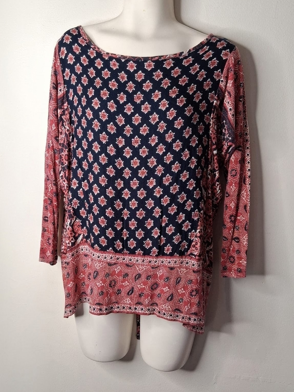 Lucky Brand Floral Paisley Border Print Tunic Top Medium